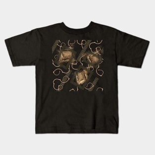 Snake, crocodile skin texture with gold frames and ropes Kids T-Shirt